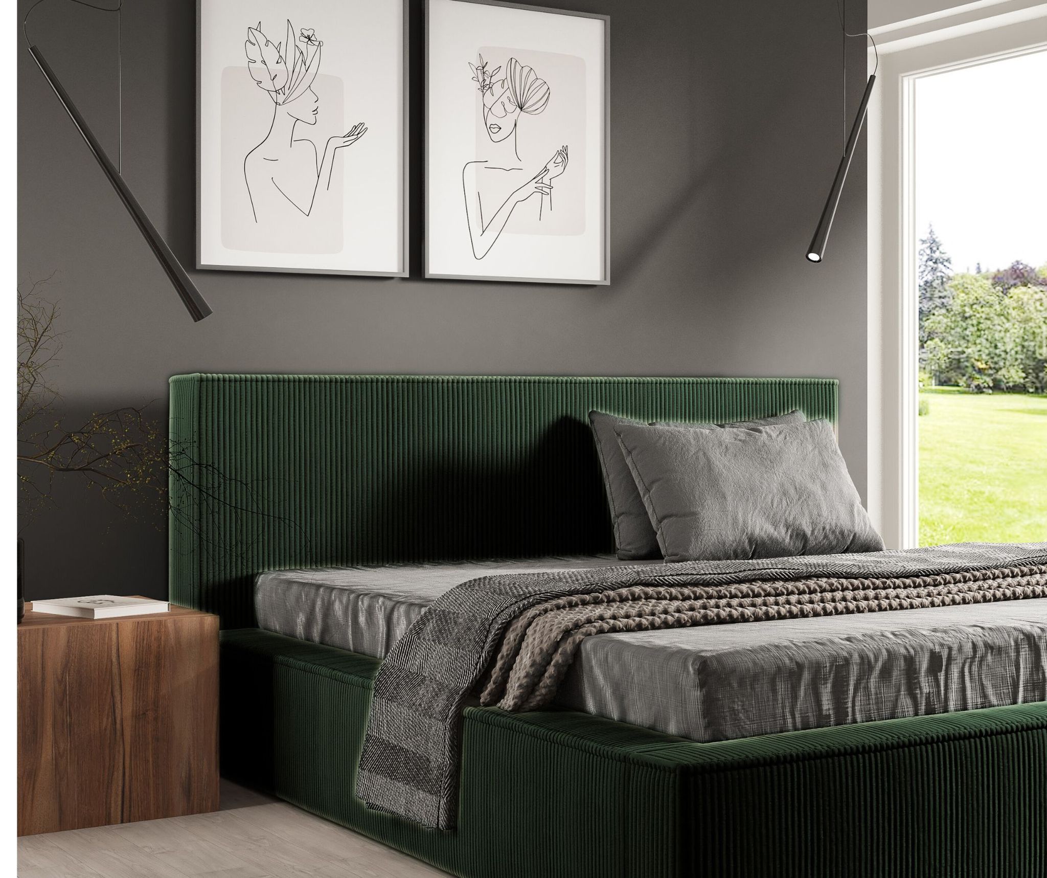 Sofello Polsterbett Nach Maß Filo Gruen 120x200 Aus Kordstoff Mit Holz-lattenrost Modernes Design In Trendigen Farben, Ohne Stauraum