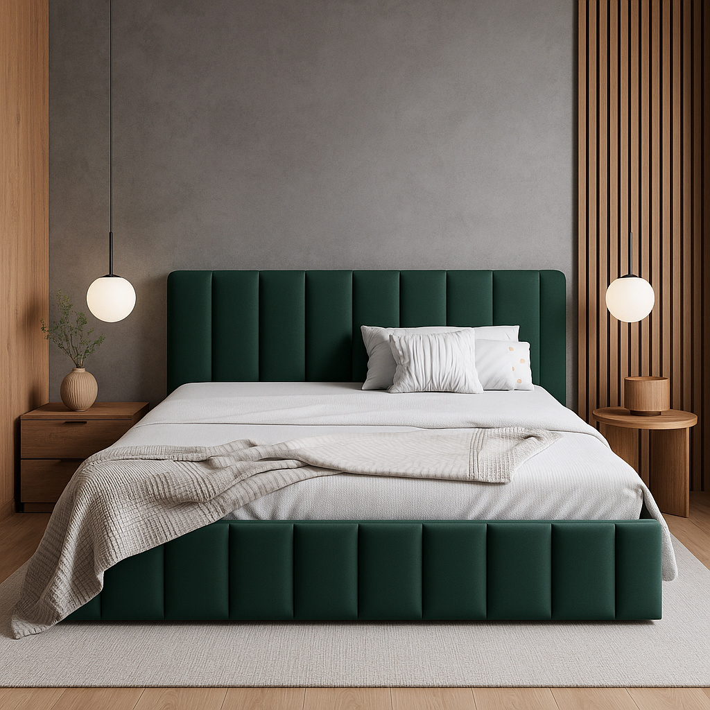 Sofello Maß Polsterbett Nach Maß Liegefläche 140 X 200 Cm Holz-lattenrost Grün-farbe Bett Aus Velours