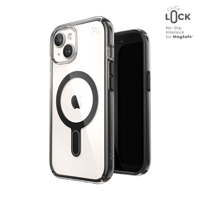 Speck Presidio Perfect-clear Clicklock & Magsafe - Iphone 15 / Iphone 14 / Iphone 13 Hülle (transparent / Mattschwarz / Schiefergrau)