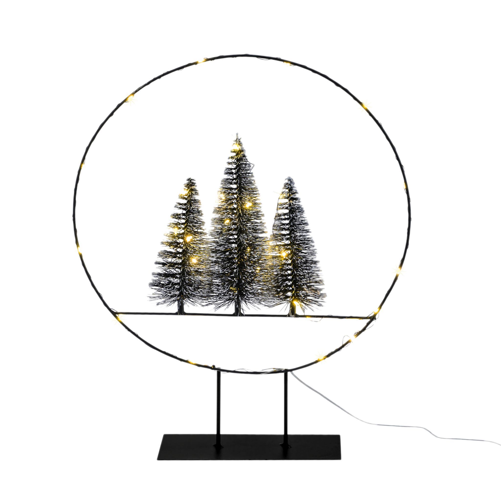 Led Dekoring Mit Tannen Und Schnee - 35 Cm - Deko Aufsteller Mit 30 Led Beleuchtet Mit Timer - Advent Weihnachten Tisch Fenster Dekoration Batterie Betrieben