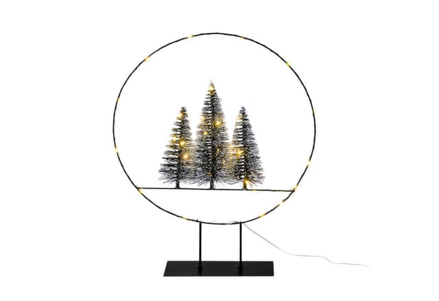 Led Dekoring Mit Tannen Und Schnee - 35 Cm - Deko Aufsteller Mit 30 Led Beleuchtet Mit Timer - Advent Weihnachten Tisch Fenster Dekoration Batterie Betrieben
