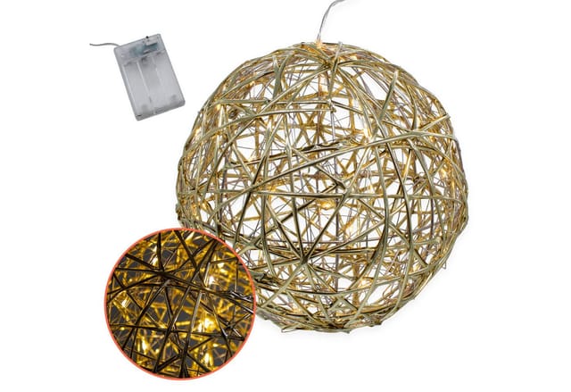 Leuchtkugel 20 Cm Mit Goldband Umwickelt Warm Weiß Mit Timer - 30 Led - Weihnachts Deko Leuchte Zum Hängen Batterie Betrieben