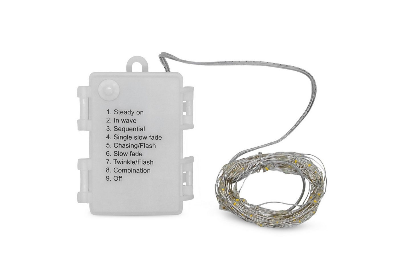 Led Draht Lichterkette 5 M - 100 Led / Warmweiß - Deko Beleuchtung Für Außen Mit 8 Funktionen - Batterie Betrieben Auf Silberdraht Bild 2