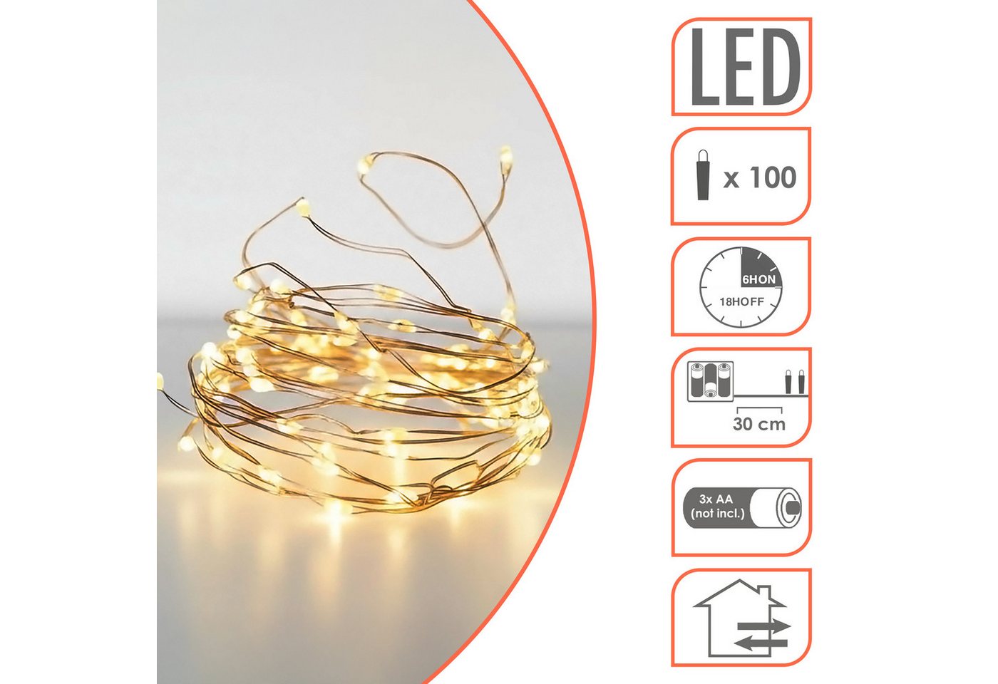 Led Draht Lichterkette 5 M - 100 Led / Warmweiß - Deko Beleuchtung Für Außen Mit 8 Funktionen - Batterie Betrieben Auf Silberdraht Bild 4