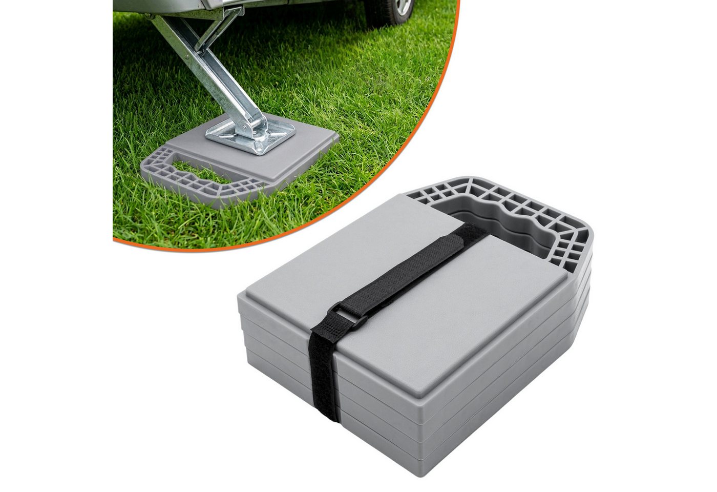 Unterlegplatten Für Wohnwagen Stützen 22 X 16 Cm Grau Stapelbar - 4er Set - Stützplatten Für Wohnmobil Stützblöcke Aus Hochdichtem Polyethylen Bild 5