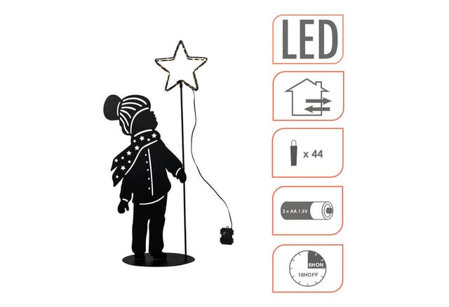 Led Metall Weihnachts Aufsteller Kind Mit Stern Mit Timer - 60 Cm - Deko Silhouetten Bild Warm Weiß Beleuchtet Batterie Betrieben - Weihnachten Advent Winter Garten Deko Beleuchtung