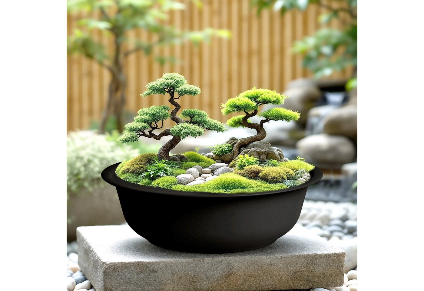 Mini Gartenteich Rund Schwarz - 52 Cm - Garten Deko Metall Blumenschale Klein