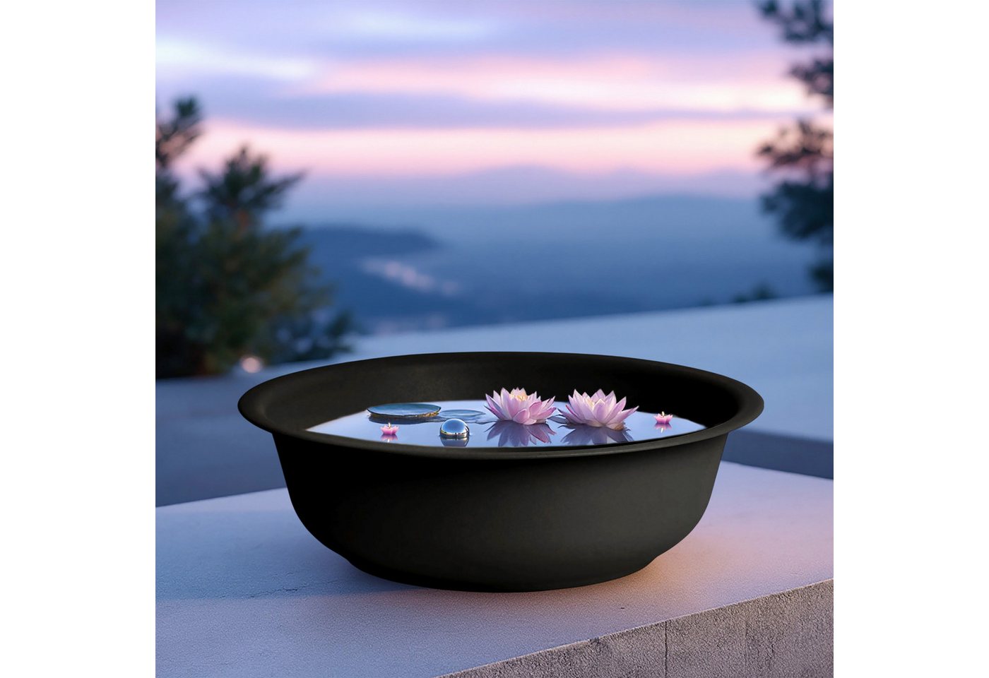 Mini Gartenteich Rund Schwarz - 52 Cm - Garten Deko Metall Blumenschale Klein Bild 2