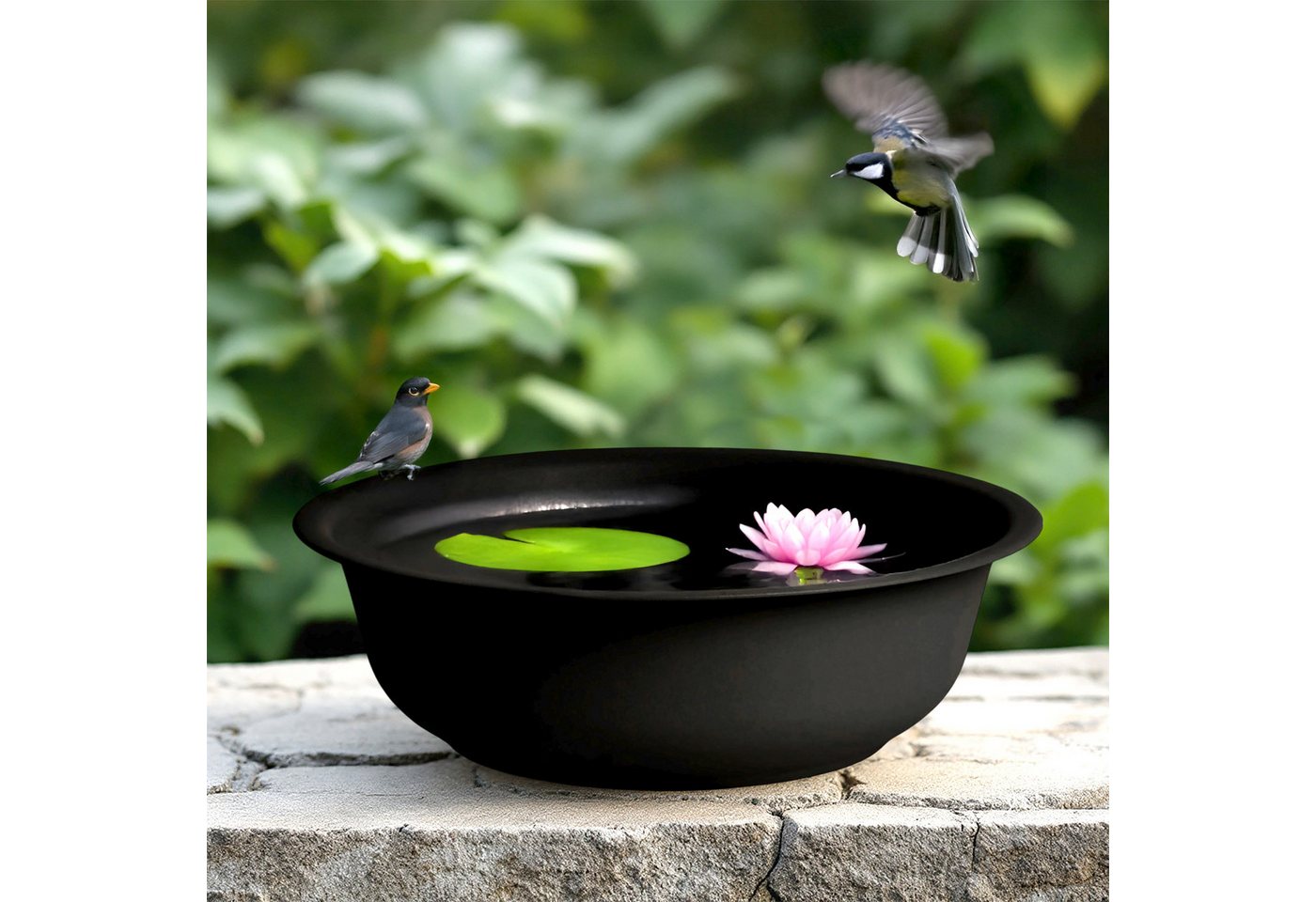 Mini Gartenteich Rund Schwarz - 52 Cm - Garten Deko Metall Blumenschale Klein Bild 5