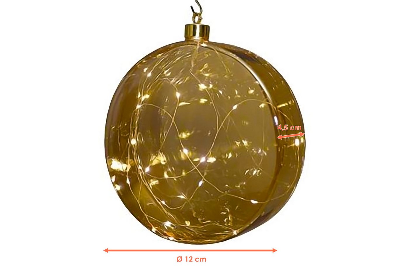 Led Glas Disc 12 Cm Warm Weiß Beleuchtet - Transparent Gold - Weihnachtsdeko Kugel Batterie Betrieben Mit Timer - Weihnachten Advent Deko Beleuchtung Stimmungslicht
