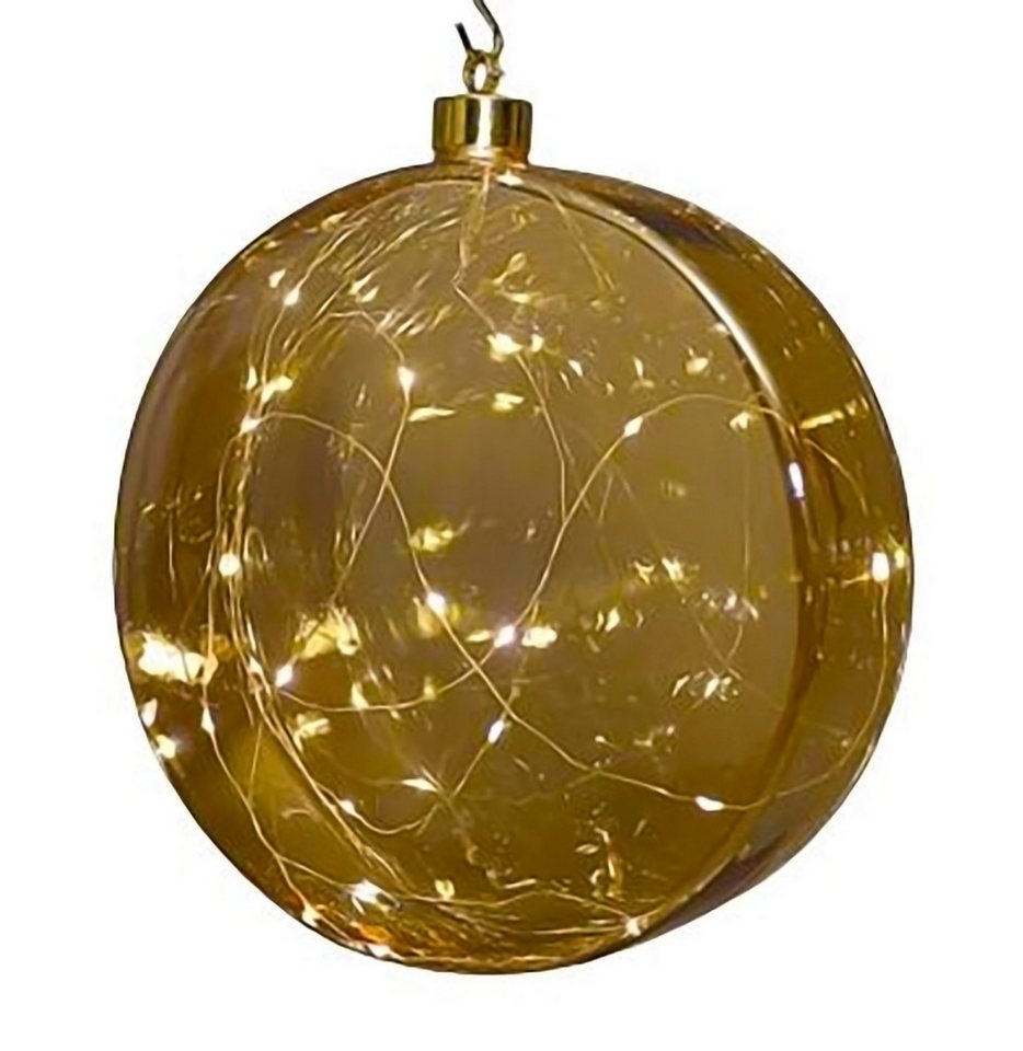 Led Glas Disc 12 Cm Warm Weiß Beleuchtet - Transparent Gold - Weihnachtsdeko Kugel Batterie Betrieben Mit Timer - Weihnachten Advent Deko Beleuchtung Stimmungslicht Bild 2