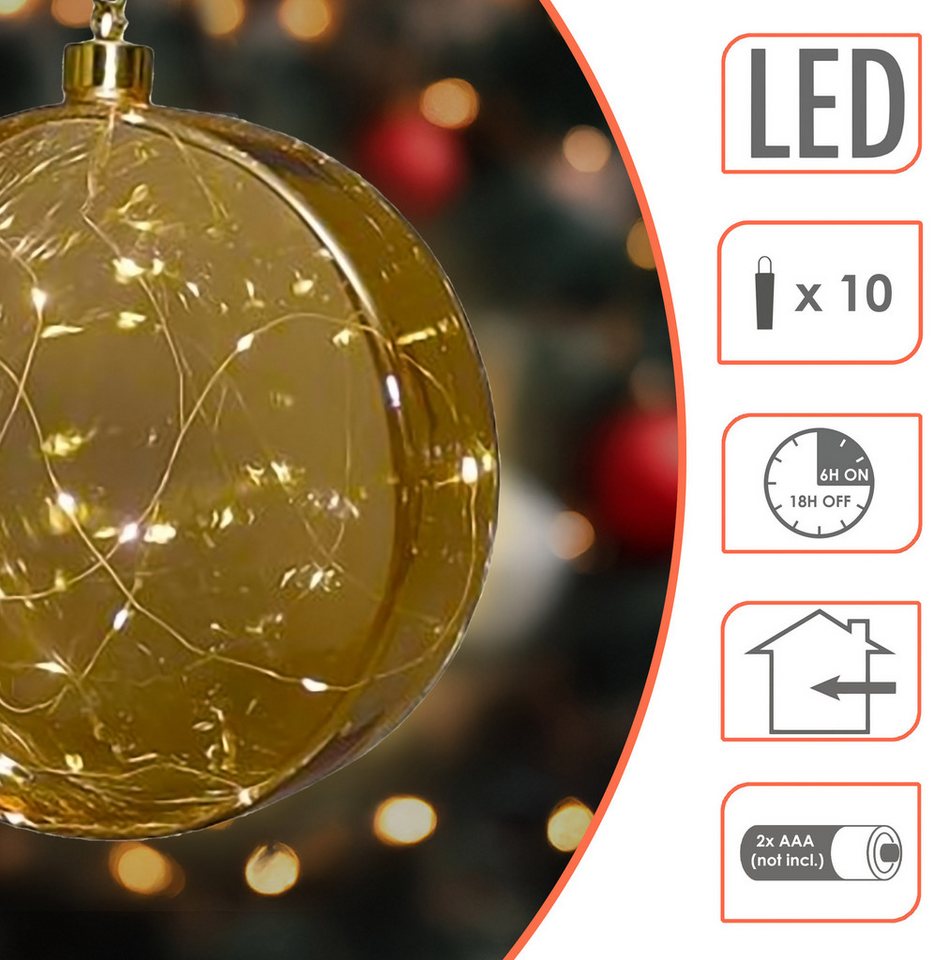 Led Glas Disc 12 Cm Warm Weiß Beleuchtet - Transparent Gold - Weihnachtsdeko Kugel Batterie Betrieben Mit Timer - Weihnachten Advent Deko Beleuchtung Stimmungslicht Bild 3