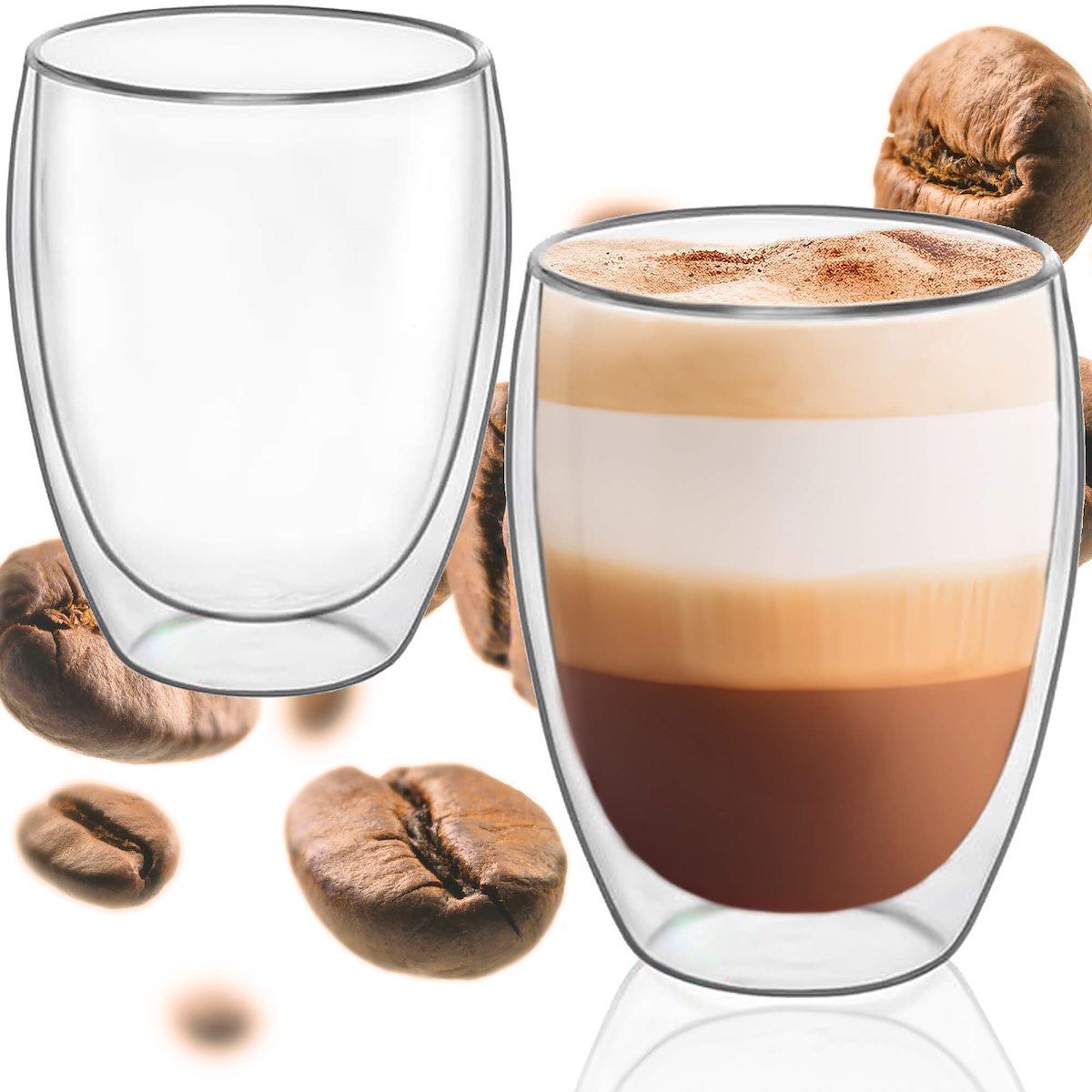 2x Thermoglas Für Latte Kaffee Tee Mit Doppelboden 350ml Geschenk