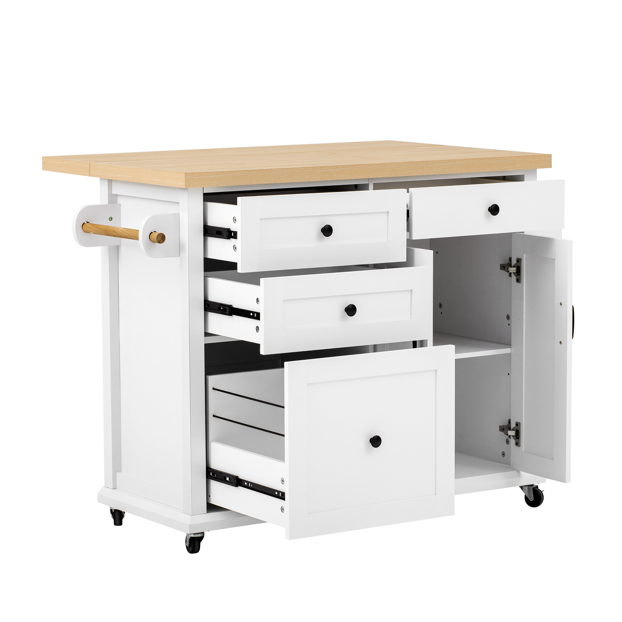 Küchenwagen Mit 2 Türen, Schubladen, Handtuchhalter Und Gewürzregal Für Küche, Aus Mdf, 107 X 45-70 X 90,5 Cm