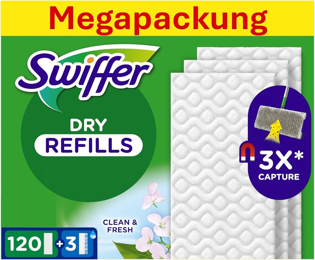 Swiffer Boden Nachfüllset 120 Trockentücher+3 Wet Wischtücher Komfort Pack Zubehör Bodenreinigung
