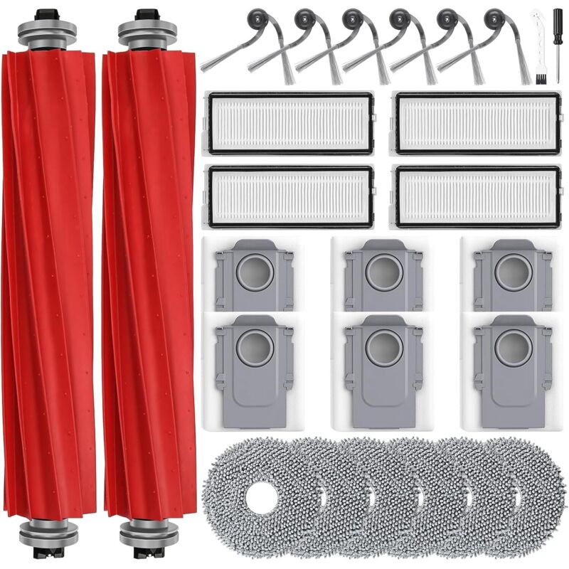 26 Ersatz-zubehörteile Für Roborock Qv 35a / Qv 35s / Qr 798 / Qr 598 Saug- Und Wischroboter — 6 Staubbeutel, 6 Wischtücher, 6 Seitenbürsten, 4 Hepa-filter, 2 Hauptbürsten