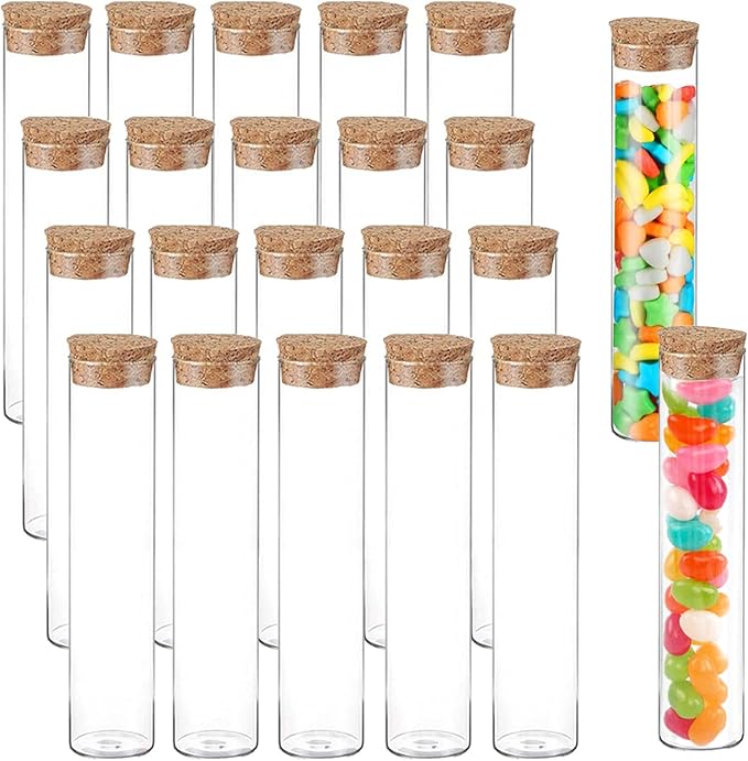 20 X 25 Ml Glas-reagenzgläser Mit Korkstopfen – Transparente Mini-glasfläschchen Und -gläser Mit Flachem Boden Ideal Für Labore, Gastgeschenke, Süßigkeiten, Kaugummis, Gewürze Und Perlen.