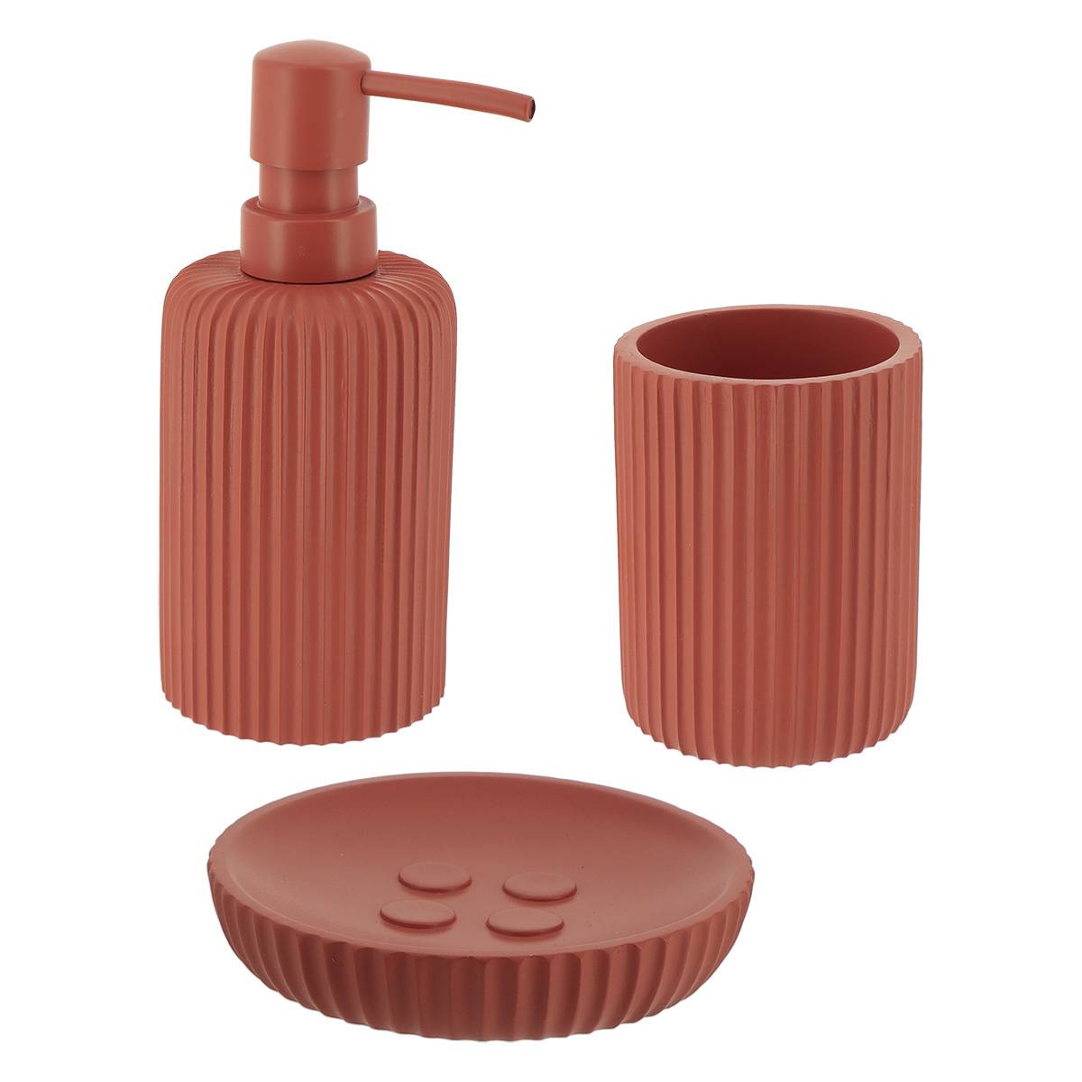 Becherset Seifenspender Und Seifenschale Aus Gestreiftem Polyresin - Terracotta - Tendance