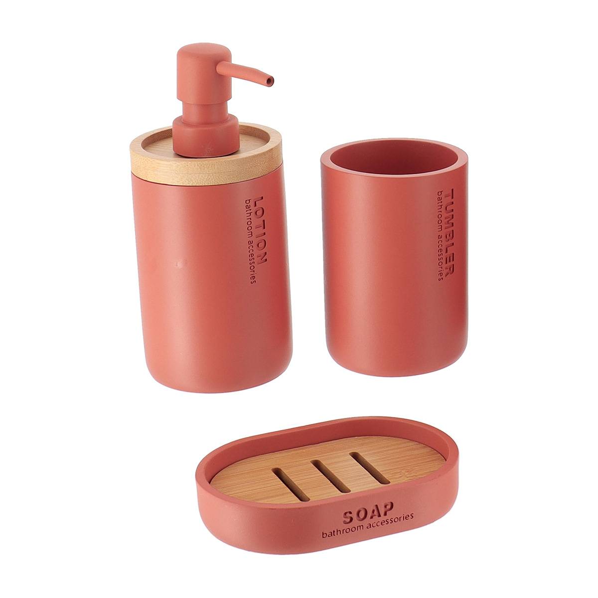 Becherset Seifenspender Und Seifenschale Polyresin- Terracotta Bambus - Tendance