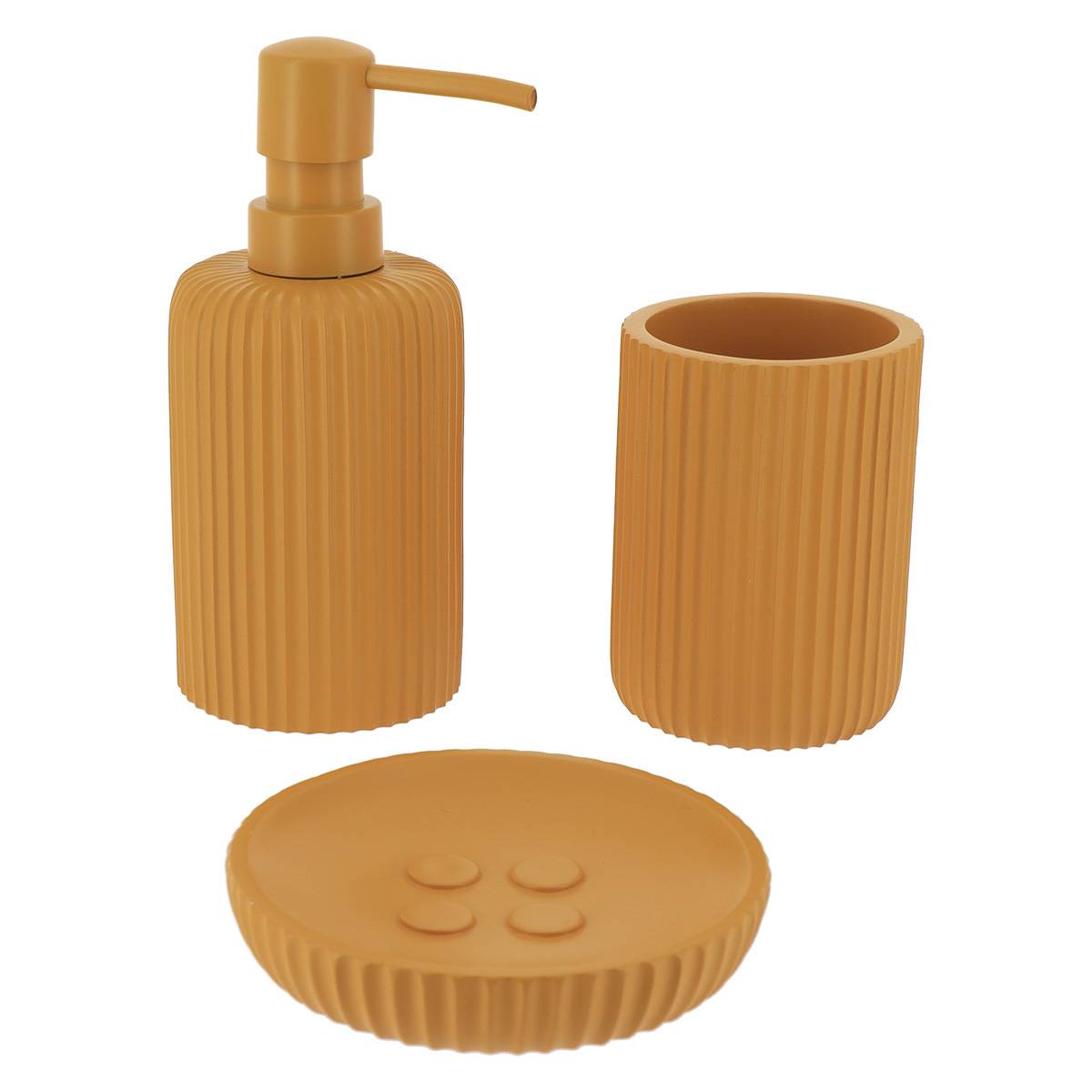 Becherset Seifenspender Und Seifenschale Aus Gestreiftem Polyresin - Senf - Tendance