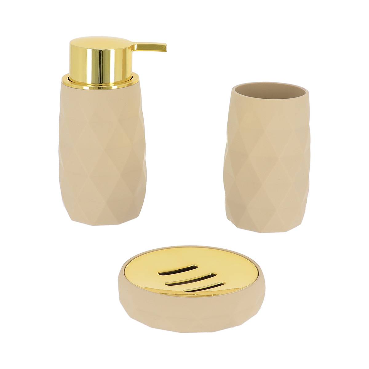 Becherset Seifenspender Und Seifenschale Abs + Rubber - Beige - Tendance