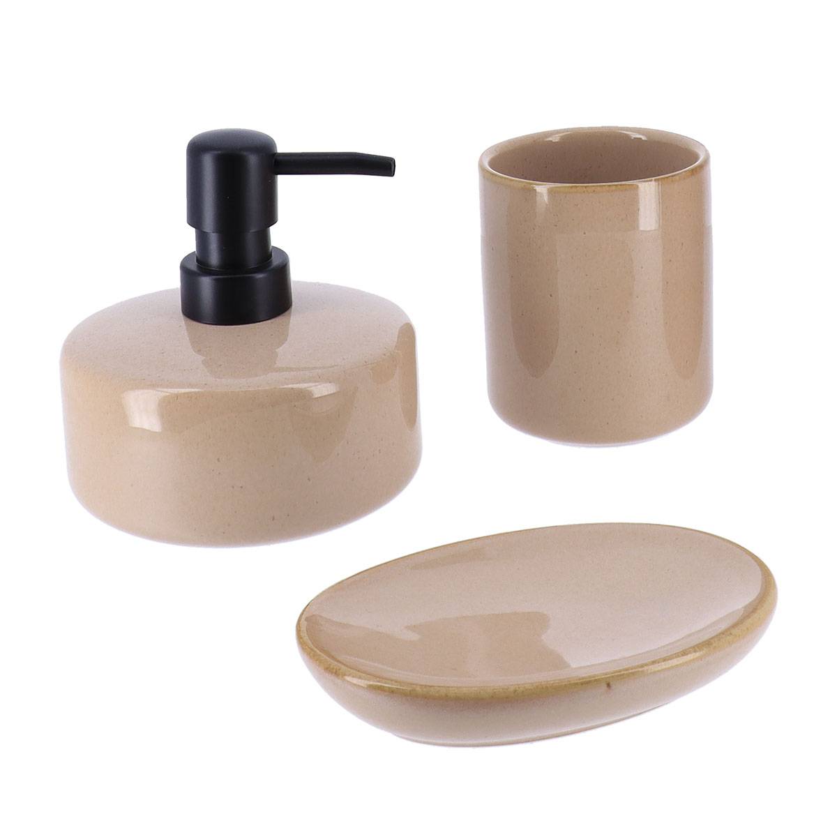 Becherset Seifenspender Und Seifenschale Aus Lackiertem Holz - Beige - Tendance