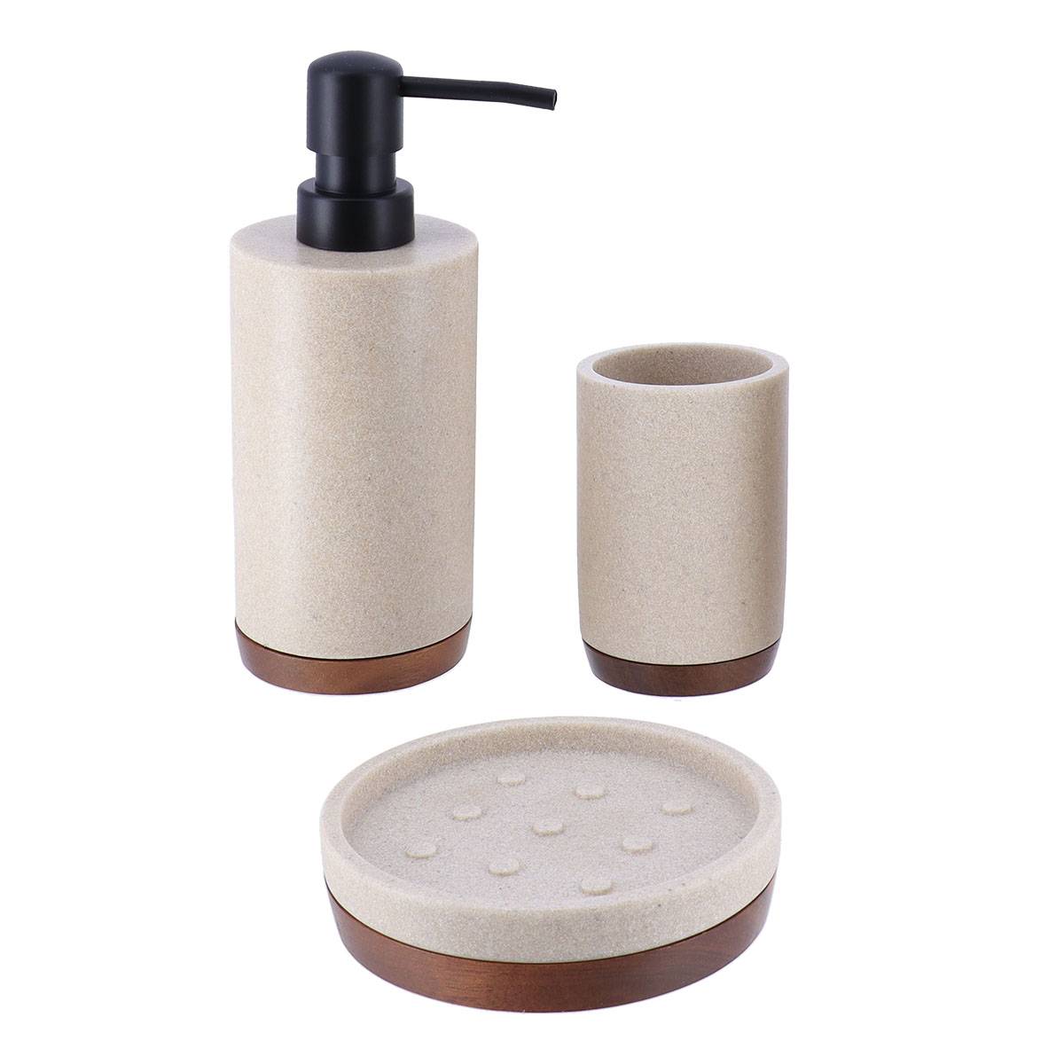 Becherset Seifenspender Und Seifenschale Aus Polyresin - Natur Akazie - Tendance