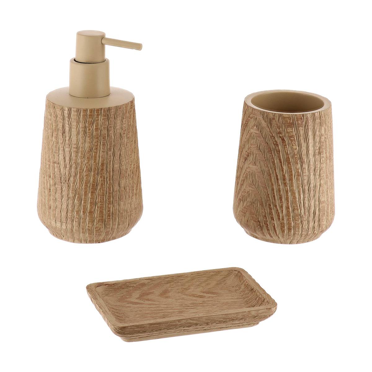 Set Aus Seifenspenderbecher Und Seifenschale Aus Polyresin In Holzoptik - Natürlich - Tendance