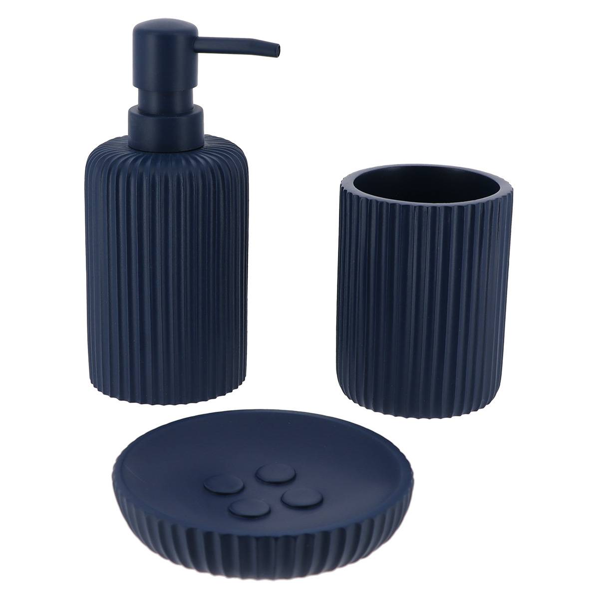 Becherset Seifenspender Und Seifenschale Aus Gestreiftem Polyresin - Marineblau - Tendance
