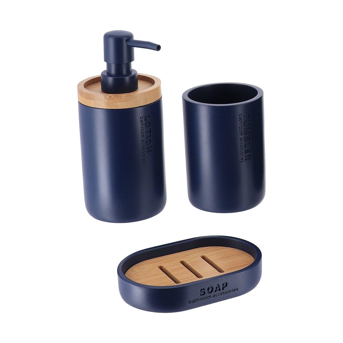 Becherset Seifenspender Und Seifenschale Polyresin - Marineblau Bambus - Tendance