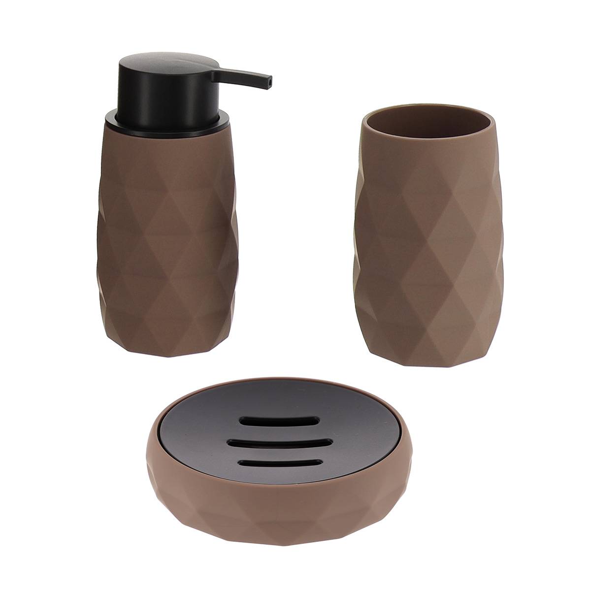 Becherset Seifenspender Und Seifenschale Abs + Rubber - Braun - Tendance
