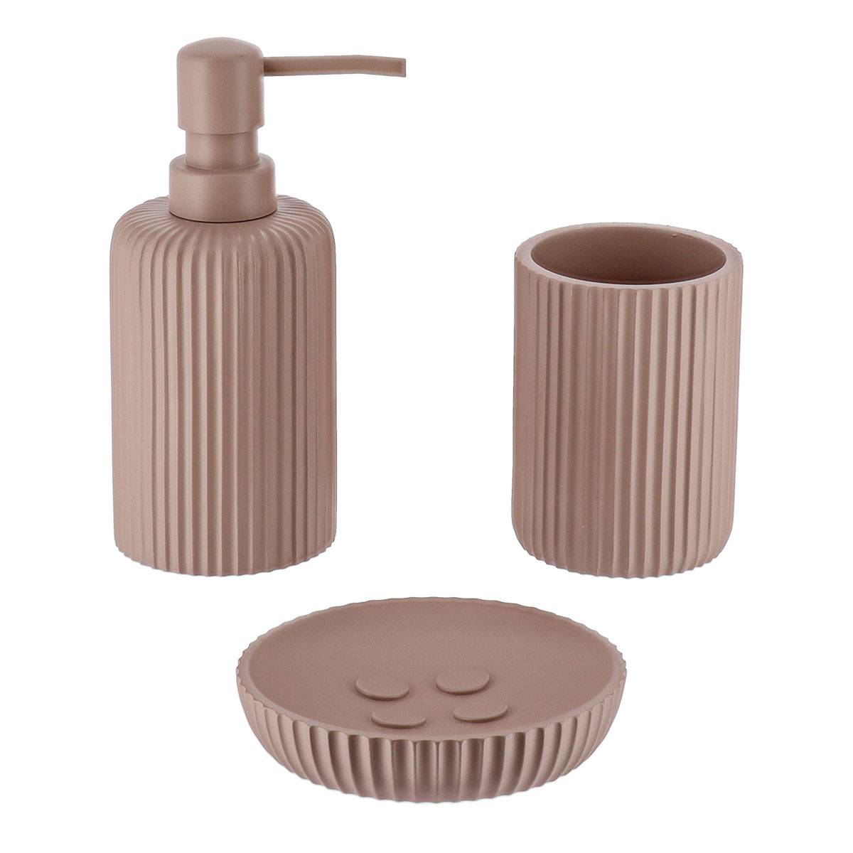 Becherset Seifenspender Und Seifenschale Aus Gestreiftem Polyresin - Cappuccino - Tendance