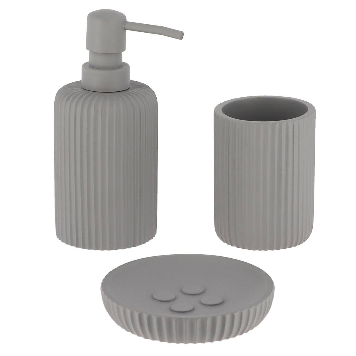 Becherset Seifenspender Und Seifenschale Aus Gestreiftem Polyresin - Grau - Tendance