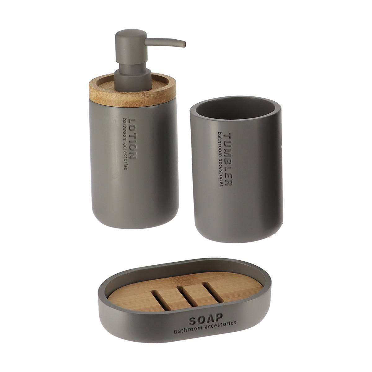 Becherset Seifenspender Und Seifenschale Aus Polyresin - Bambusgrau - Tendance