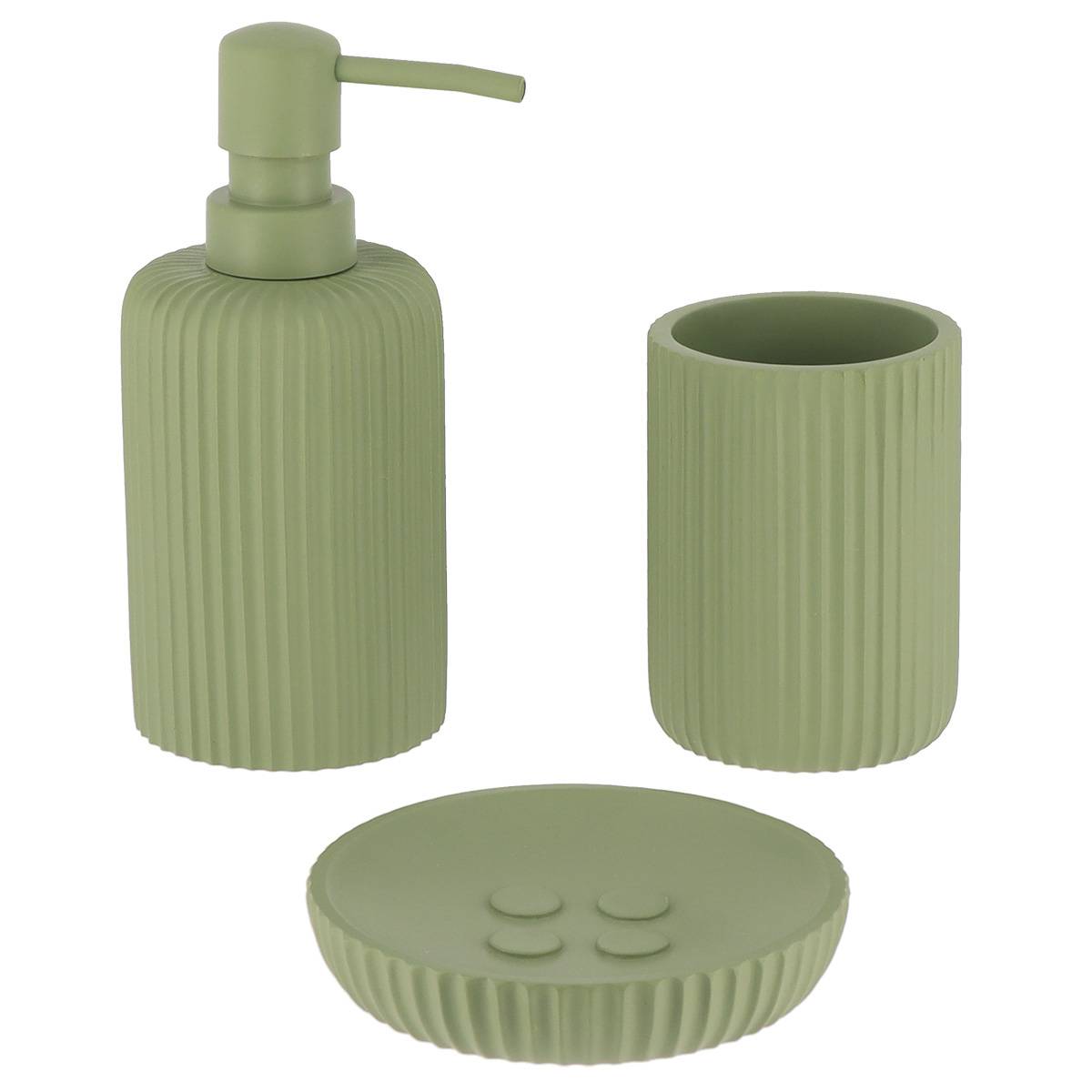 Becherset Seifenspender Und Seifenschale Aus Gestreiftem Polyresin - Kaki - Tendance