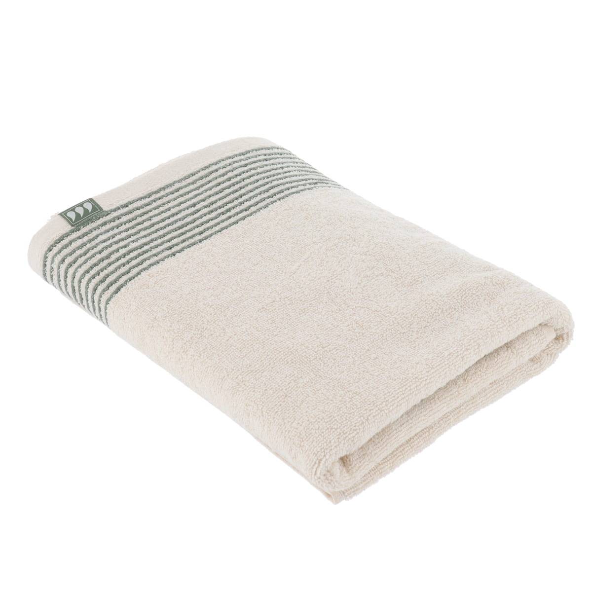 Gestreiftes Badetuch 70x130 Cm 100% Baumwolle - Elfenbeinfarben Salbeigrün - Tendance