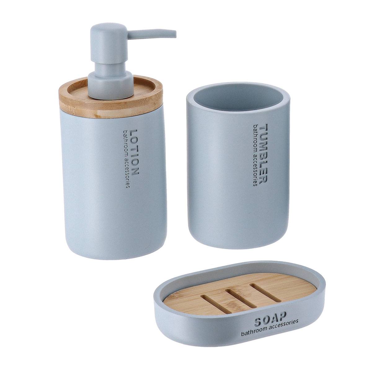 Becherset Seifenspender Und Seifenschale Aus Polyresin - Hellblau Bambus - Tendance