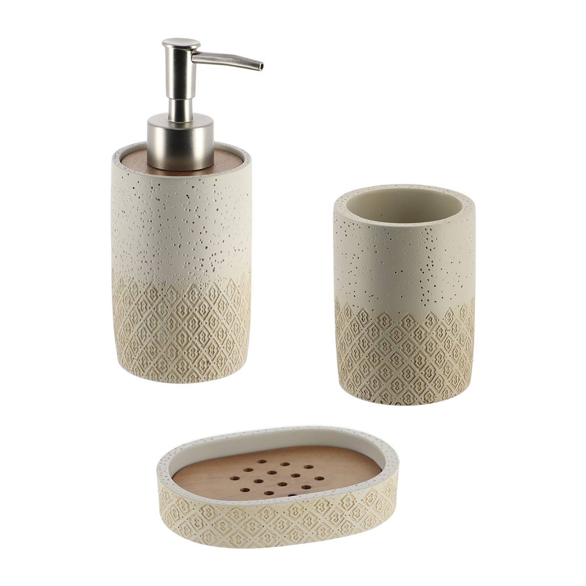 Becherset Seifenspender Und Seifenschale Polyresin Grave - Natur - Tendance