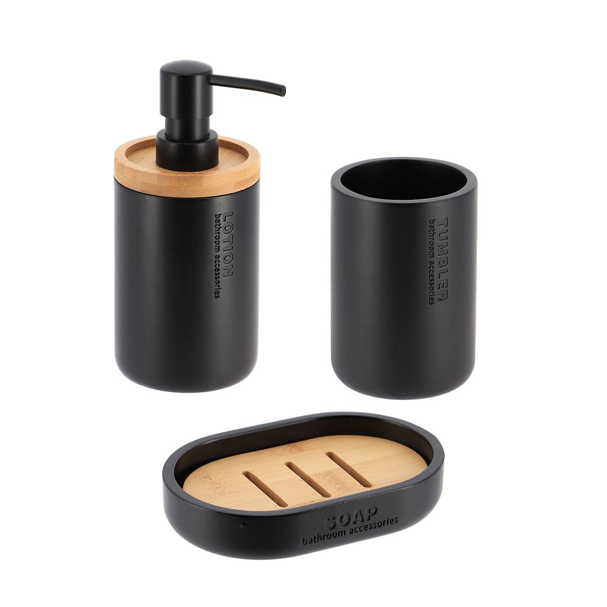 Becherset Seifenspender Und Seifenschale Aus Polyresin - Schwarz Bambus - Tendance