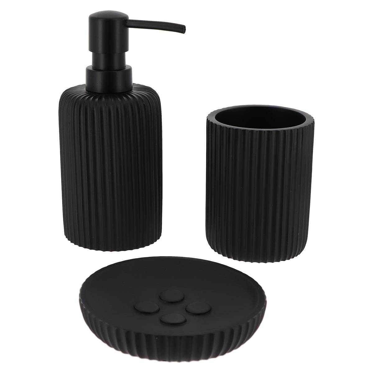 Becherset Seifenspender Und Seifenschale Aus Gestreiftem Polyresin - Schwarz - Tendance