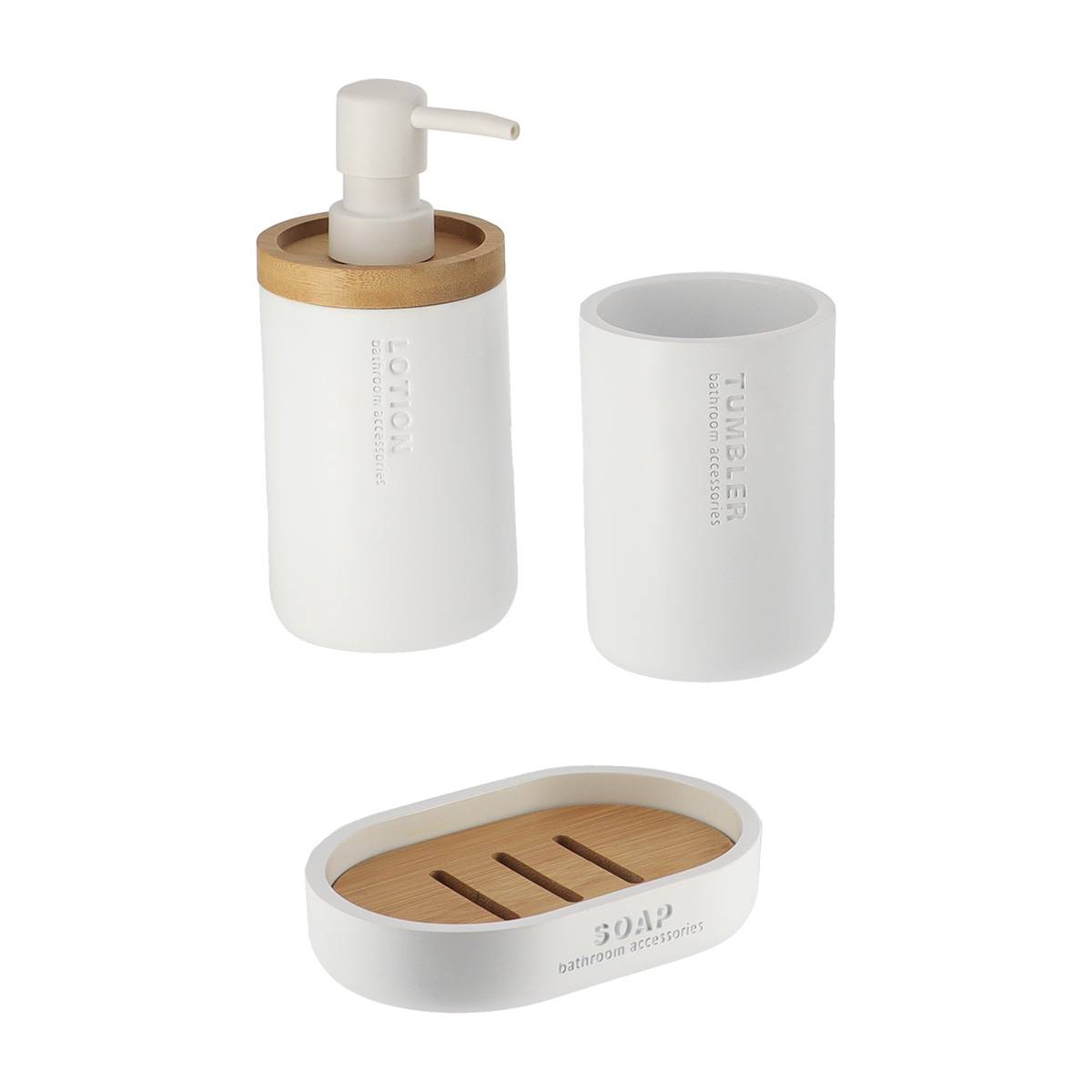 Becherset Seifenspender Und Seifenschale Aus Polyresin - Weiss Bambus - Tendance