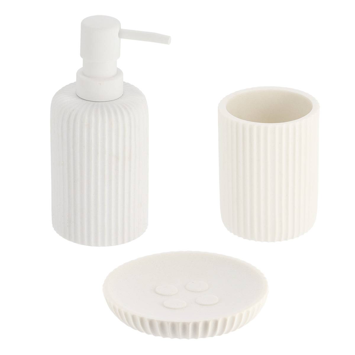 Becherset Seifenspender Und Seifenschale Aus Gestreiftem Polyresin - Weiss - Tendance