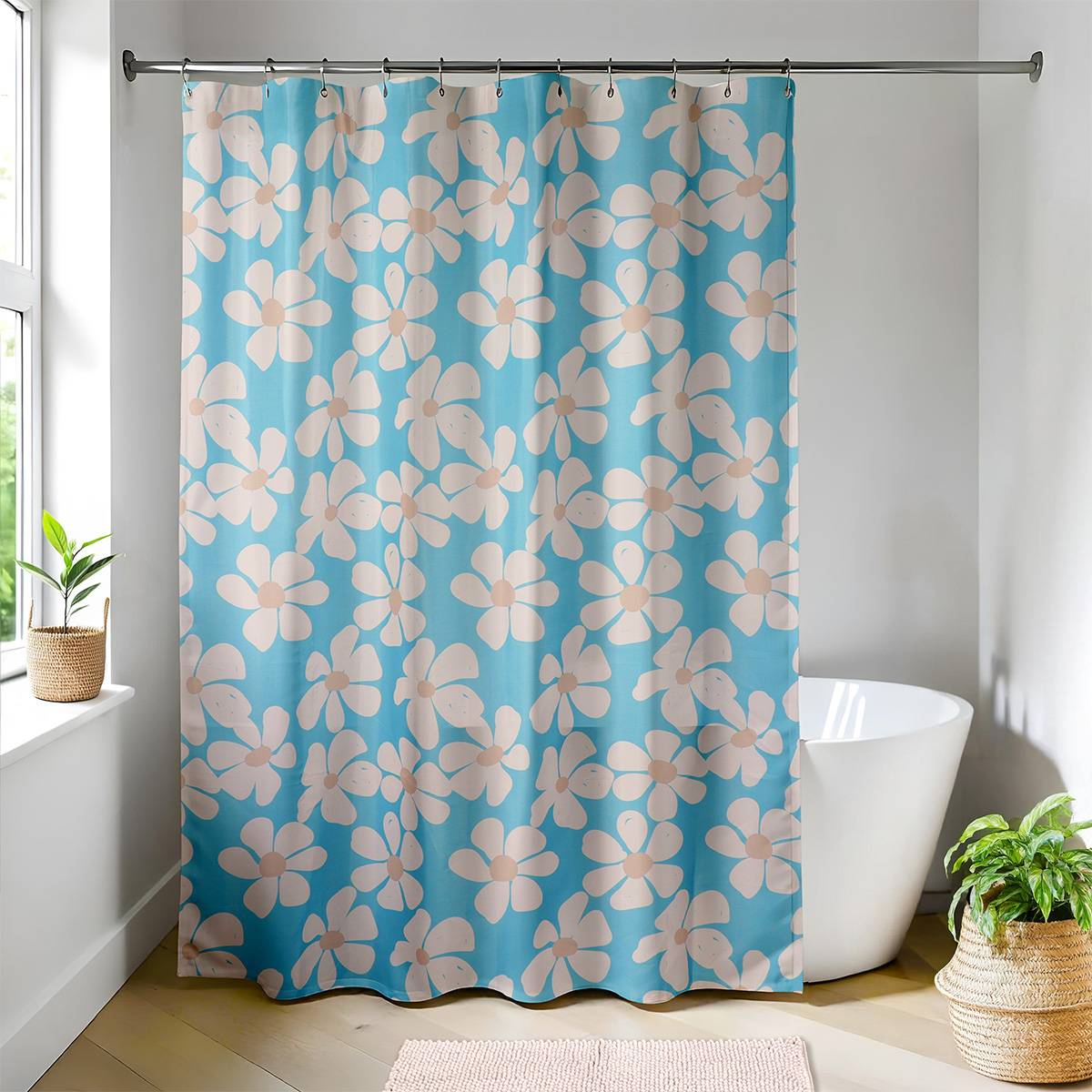 Bedruckter Polyester-duschvorhang 180x200 Cm 12 Ringe Pp Weiss - Margaux - Tendance
