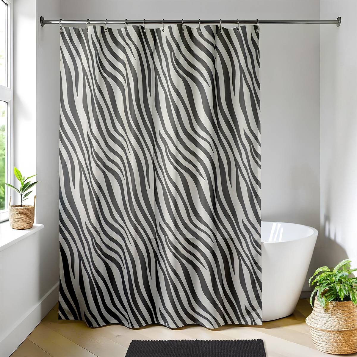 Bedruckter Polyester-duschvorhang 180x200 Cm 12 Ringe Pp Weiss - Naomi - Tendance