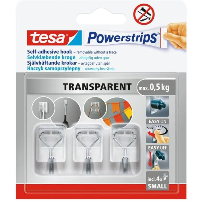 Tesa Haken, Kleiderbügel Aus Metall Und Kunststoff Bis 0,5 Kg, Selbstklebend, 3 Stück.