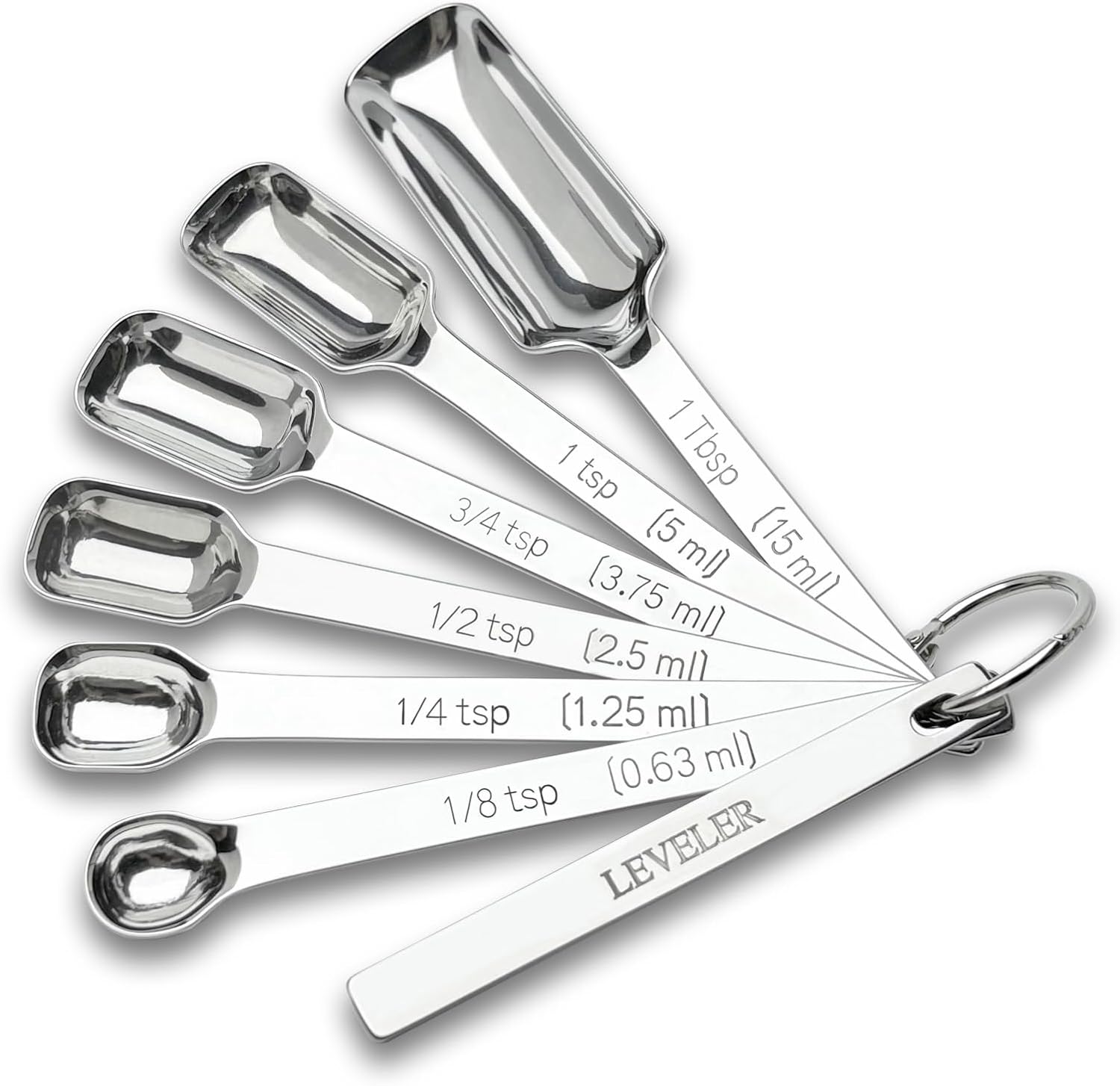 Set Mit 7 Rechteckigen Messlöffeln Aus Edelstahl, Inklusive Abstreifer Und Teelöffel Aus Metall – Küchenzubehör