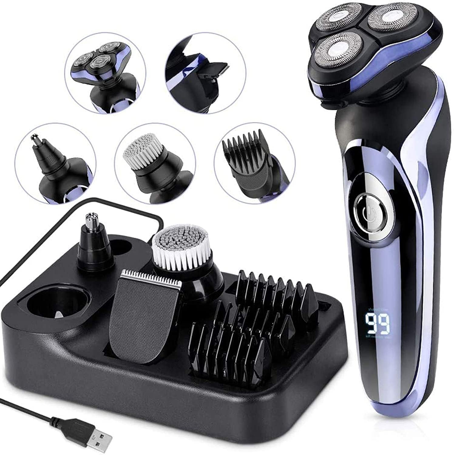Elektrischer Rasierer Für Herren – 4-in-1-rotationsrasierer, Wasserdicht Und Schnellladefähig – Kabelloser Trimmer Für Bart, Nase Und Haare