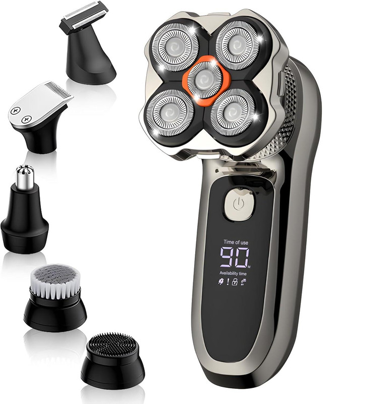 6-in-1 Elektro-kopfrasierer – 5d-rasierer Für Männer, Ipx6 Wasserdicht (nass- Und Trockenrasur), Kabelloser Rasierer, Ideal Für Die Gesichtspflege Und Das Styling.