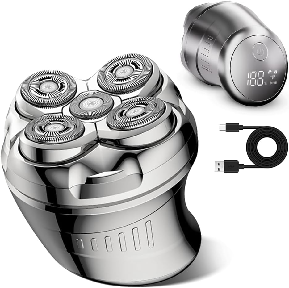 5d-elektrorasierer Mit Beweglichen Scherköpfen Für Männer Mit Glatze – Rotationsrasierer, Wasserdicht (ipx6), Led-anzeige, Usb-c-ladeanschluss – Geschenkidee Für Männer