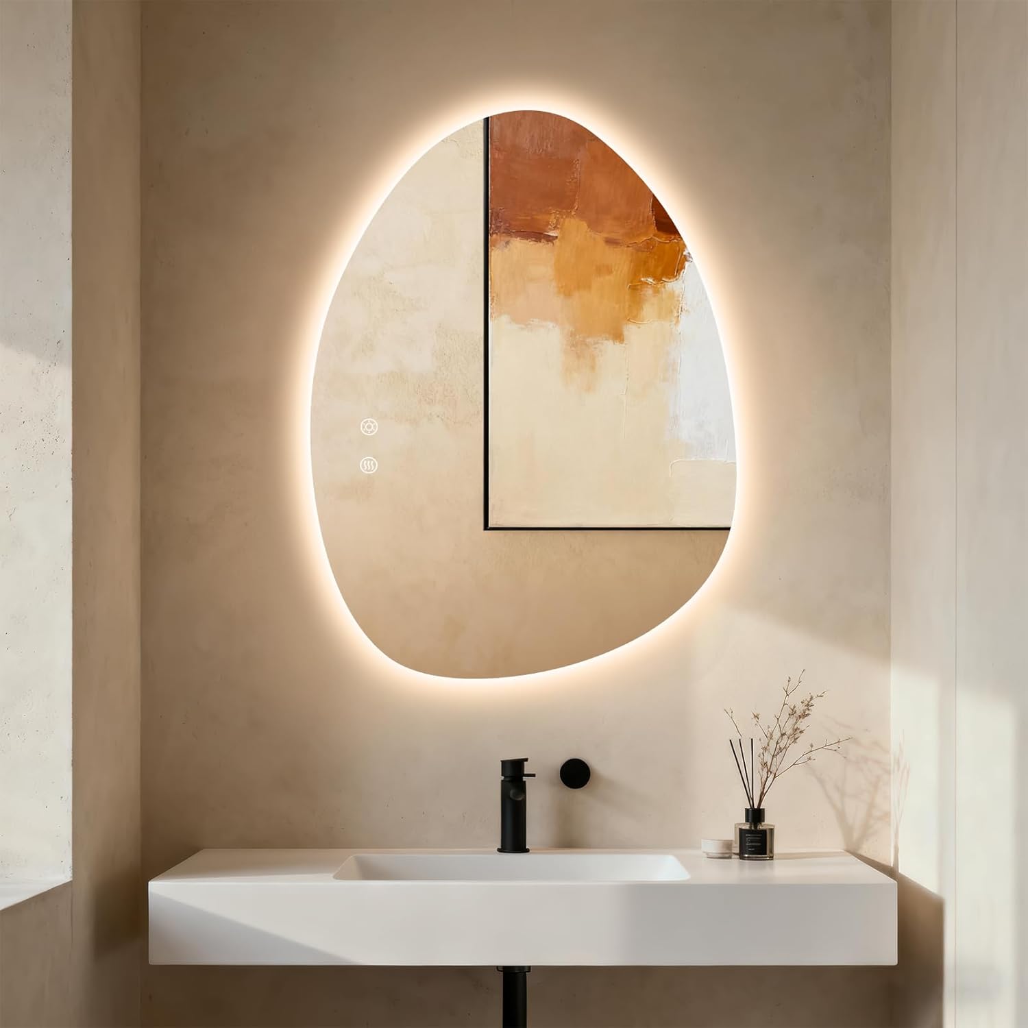 Badezimmerspiegel 80 X 60 Cm, Led-spiegel Mit 3 Lichtfarben, Gehärtetes Glas, Touch-schalter, Memory-funktion, Antibeschlag